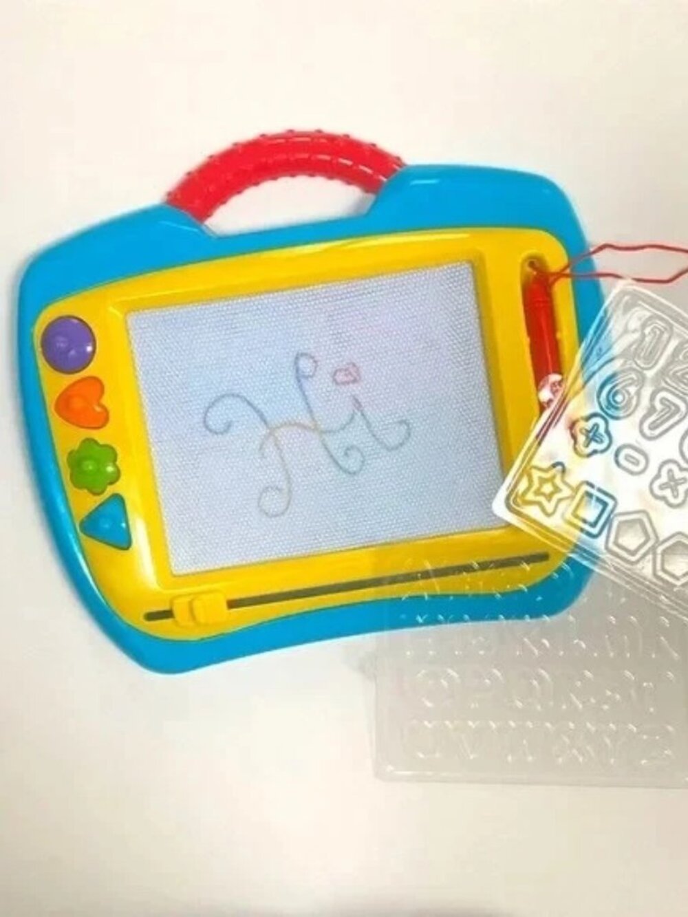 Toddler Yellow & Blue Etch-A-Sketch with Two Stencils, Pen & Four Shapes